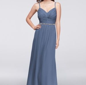 Twist Bodice Chiffon Dress with Beaded Belt